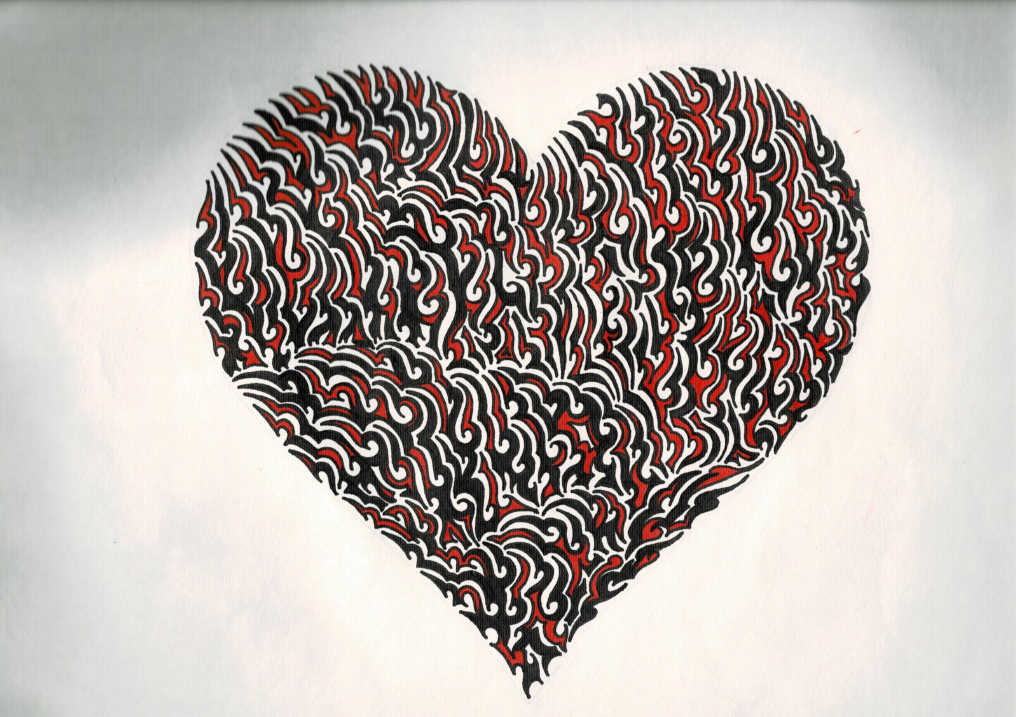 Heart on Fire, an ink drawing on paper by Prateek Arora.