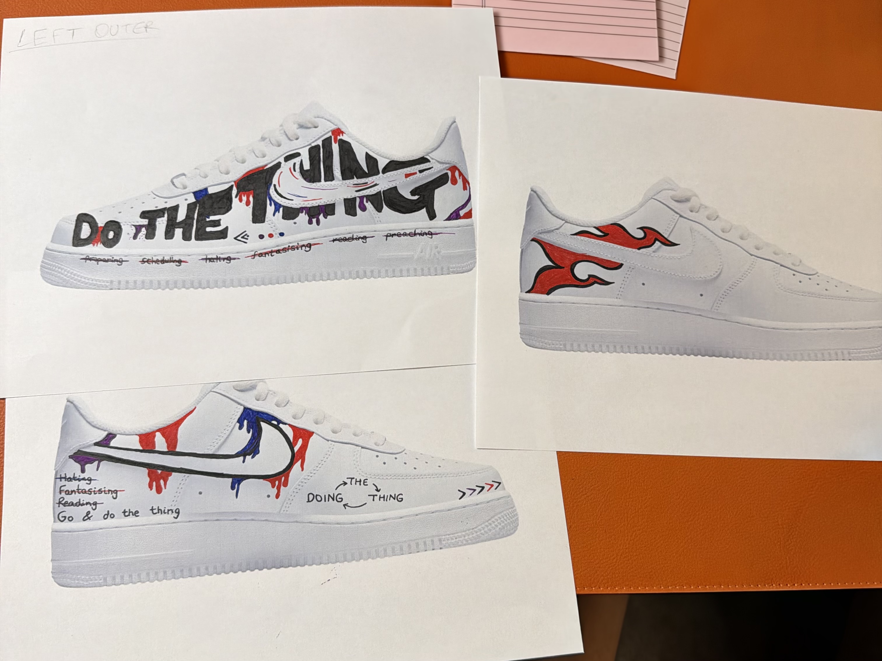 Sneaker Concepts version one, ink concept studies on paper by Prateek Arora.
